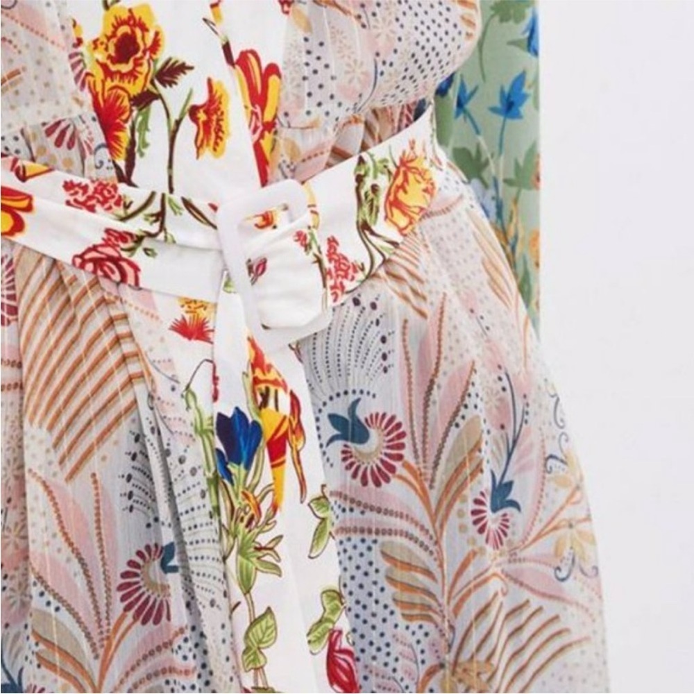 Anthropologie Dani Floral Kimono Duster Belt Bell Sleeve Metallic Thread - Picture 4 of 9